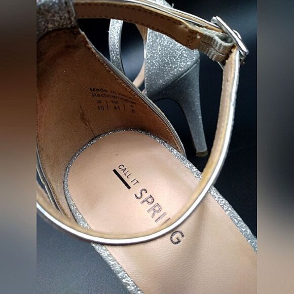 Call it Spring Sparkle Silver High Heel Shoes SZ 10 Formal Party Open Toe - Picture 11 of 16